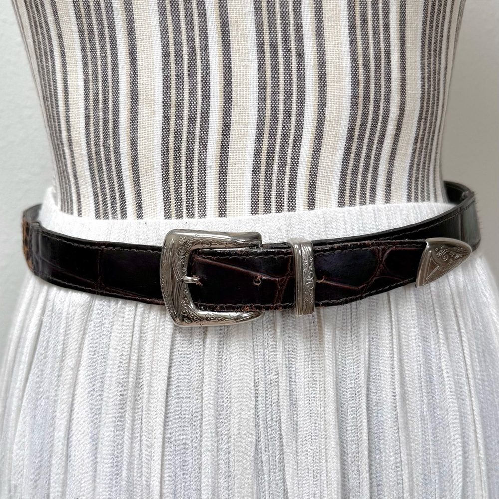 Vintage Leather Leopard Hair Belt Western Buckle Cowhide Animal Print Boho Y2K - Picture 1 of 6
